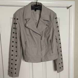 Stud-Trim Light Gray Women's Moto Jacket, Size XL,Chest-42”, length-21”.NWOT